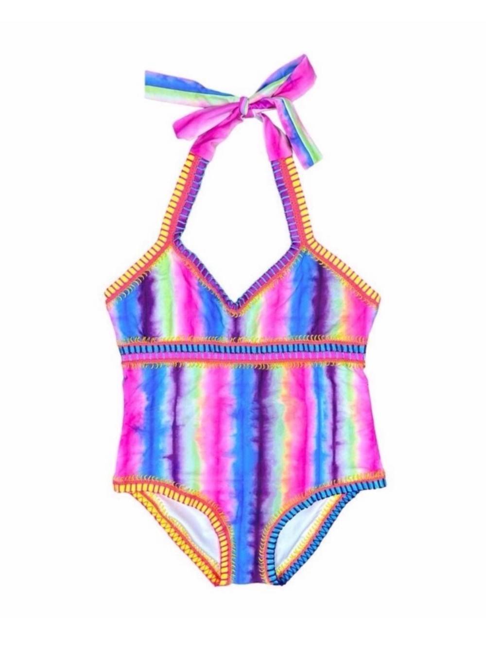 PQ Swim x Bloomingdale’s Embroidered Rainbow Tie Dye Halter Swimsuit - Girls